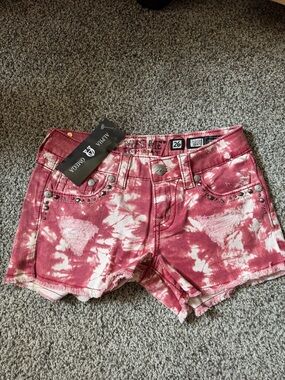 Miss Me Pink Tie-Dye Jean Shorts with Stud Details